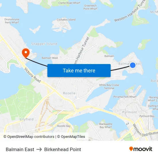 Balmain East to Birkenhead Point map