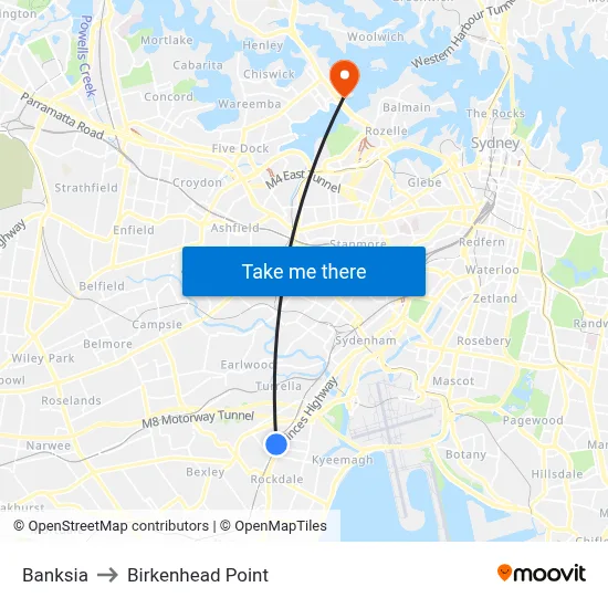 Banksia to Birkenhead Point map