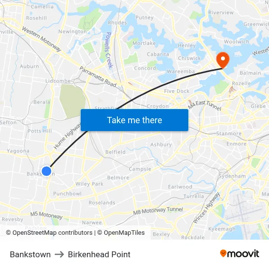 Bankstown to Birkenhead Point map
