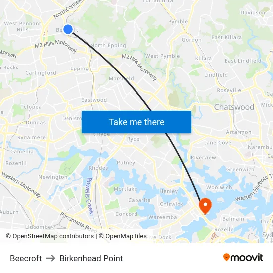 Beecroft to Birkenhead Point map