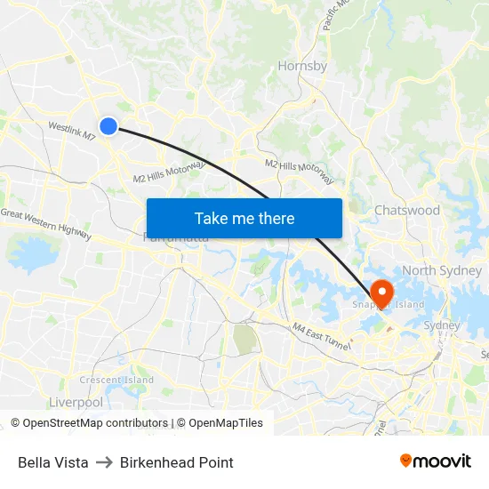 Bella Vista to Birkenhead Point map