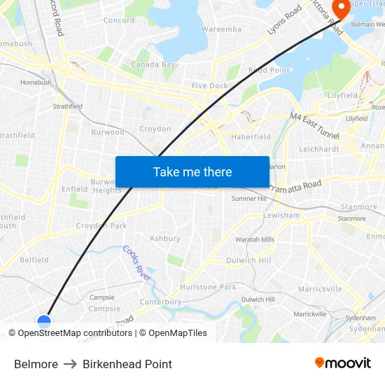Belmore to Birkenhead Point map