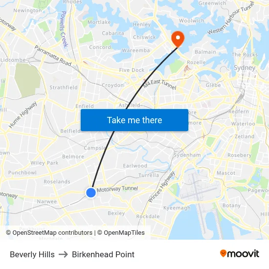Beverly Hills to Birkenhead Point map