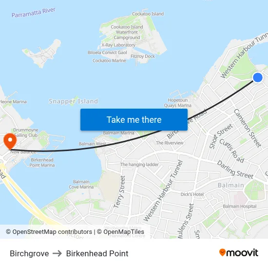 Birchgrove to Birkenhead Point map