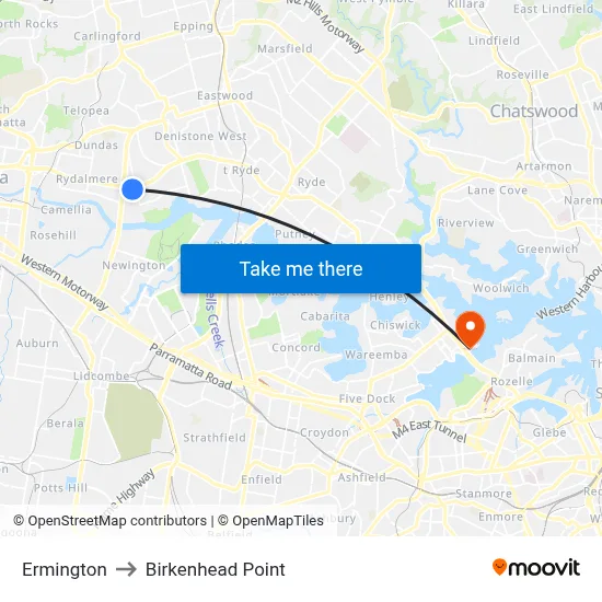 Ermington to Birkenhead Point map