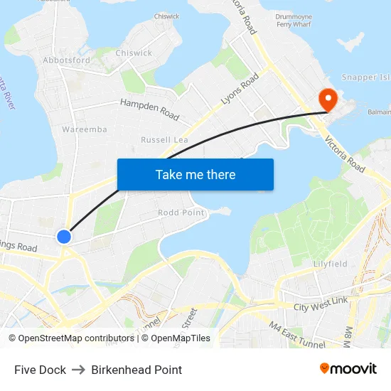 Five Dock to Birkenhead Point map