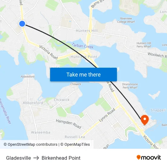 Gladesville to Birkenhead Point map