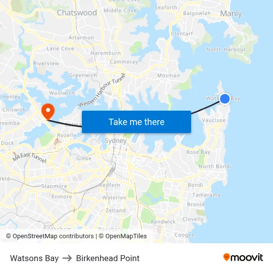Watsons Bay to Birkenhead Point map