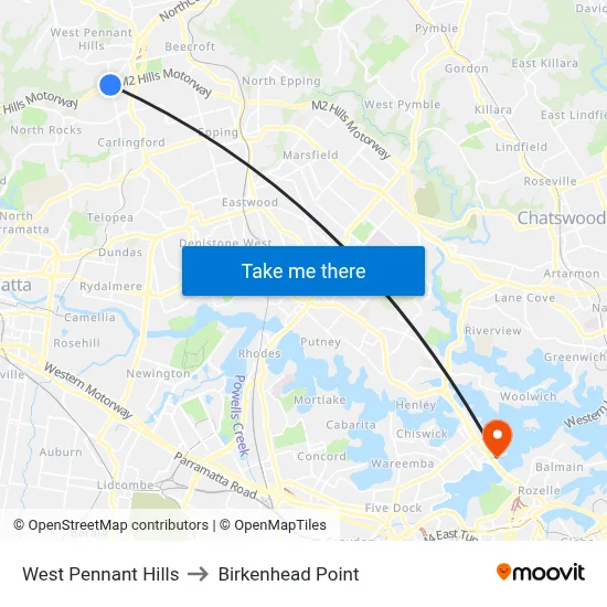 West Pennant Hills to Birkenhead Point map