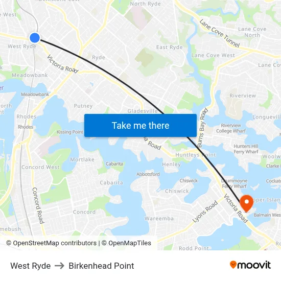 West Ryde to Birkenhead Point map