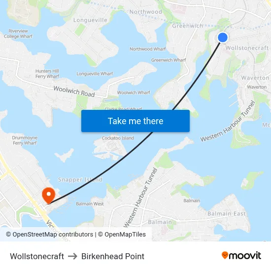 Wollstonecraft to Birkenhead Point map