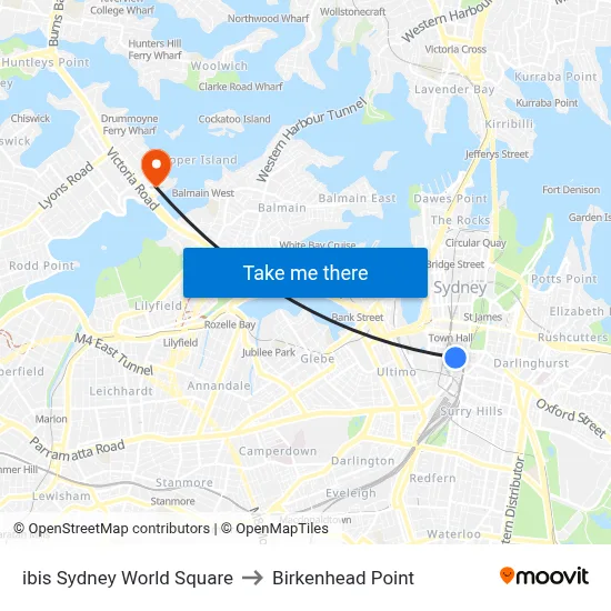 ibis Sydney World Square to Birkenhead Point map