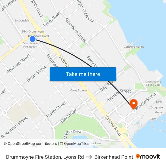 Drummoyne Fire Station, Lyons Rd to Birkenhead Point map