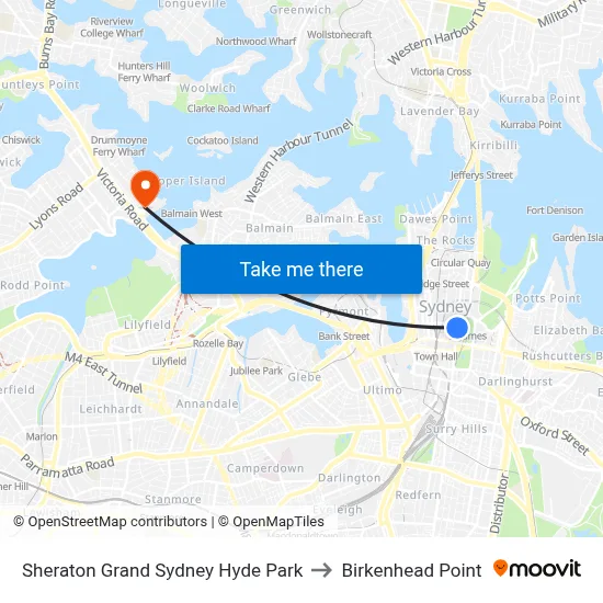 Sheraton Grand Sydney Hyde Park to Birkenhead Point map
