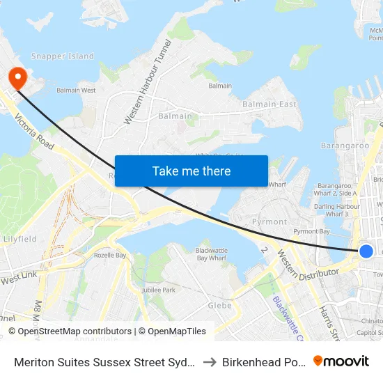 Meriton Suites Sussex Street Sydney to Birkenhead Point map