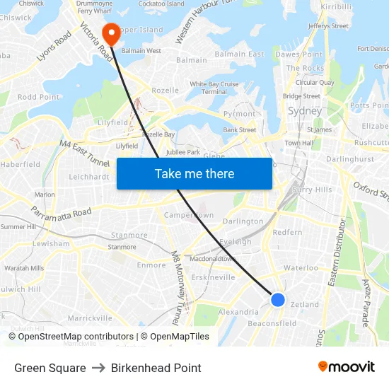Green Square to Birkenhead Point map