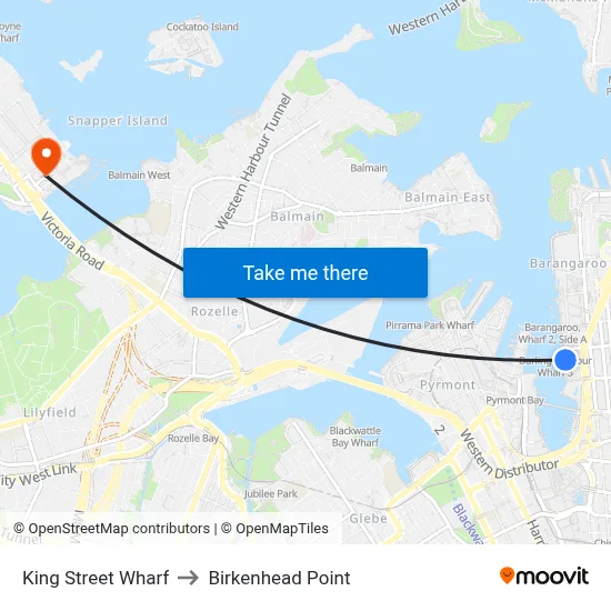 King Street Wharf to Birkenhead Point map