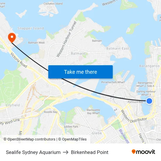 Sealife Sydney Aquarium to Birkenhead Point map