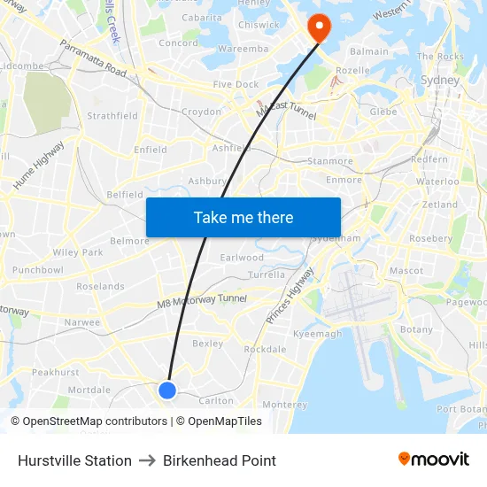 Hurstville Station to Birkenhead Point map