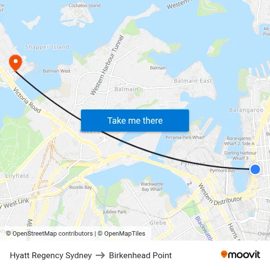 Hyatt Regency Sydney to Birkenhead Point map