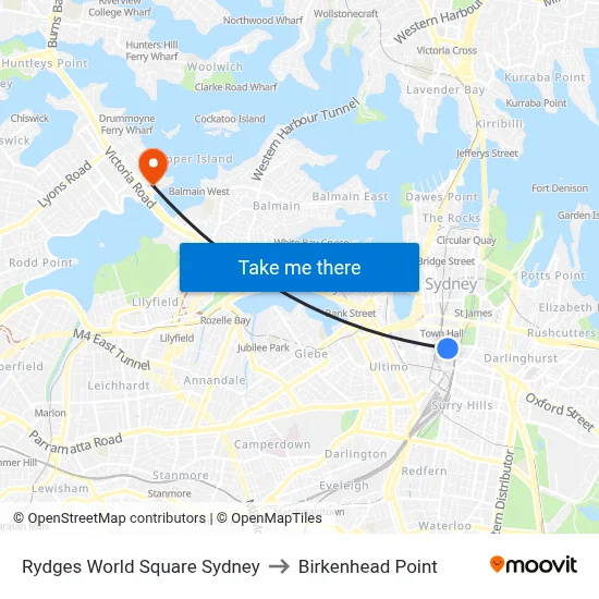 Rydges World Square Sydney to Birkenhead Point map