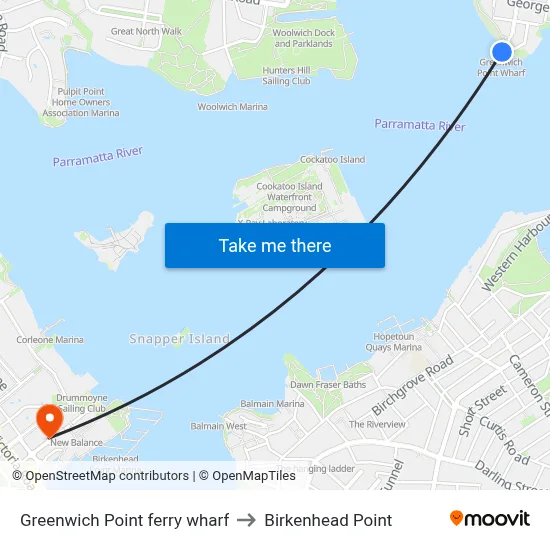 Greenwich Point ferry wharf to Birkenhead Point map