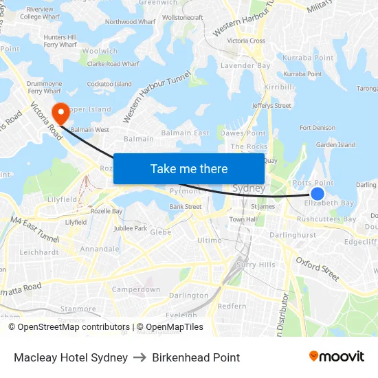 Macleay Hotel Sydney to Birkenhead Point map