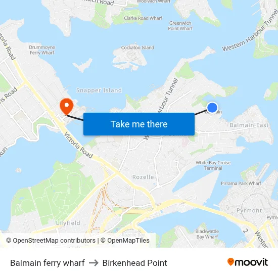Balmain ferry wharf to Birkenhead Point map