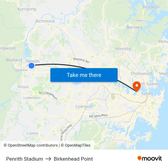 Penrith Stadium to Birkenhead Point map