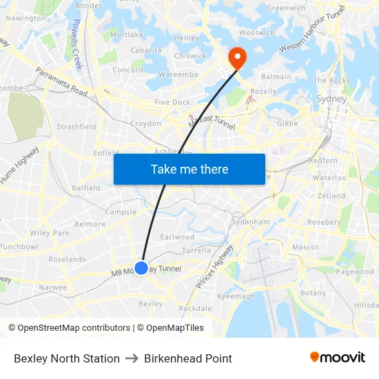 Bexley North Station to Birkenhead Point map
