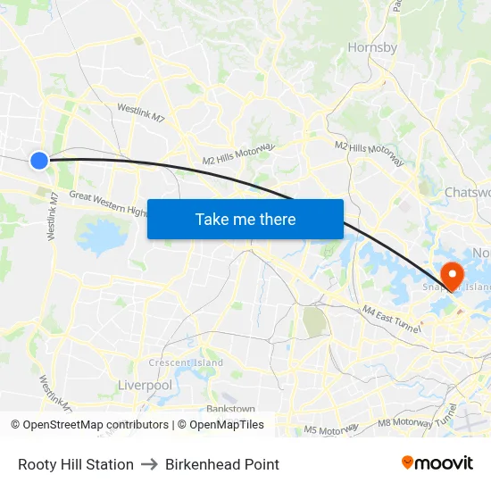 Rooty Hill Station to Birkenhead Point map