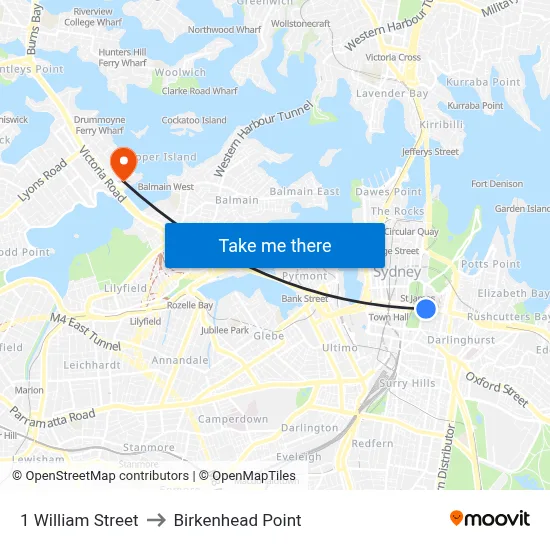 1 William Street to Birkenhead Point map