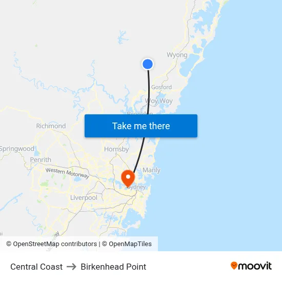 Central Coast to Birkenhead Point map
