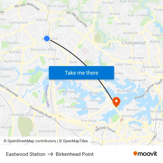 Eastwood Station to Birkenhead Point map