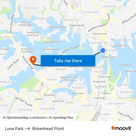 Luna Park to Birkenhead Point map