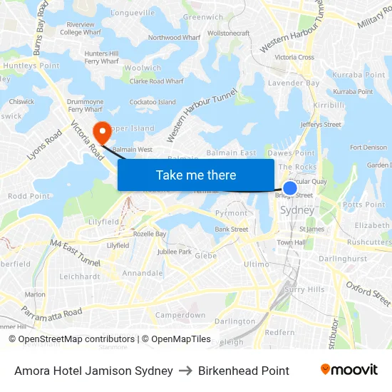 Amora Hotel Jamison Sydney to Birkenhead Point map