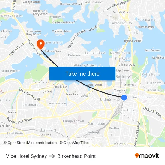 Vibe Hotel Sydney to Birkenhead Point map