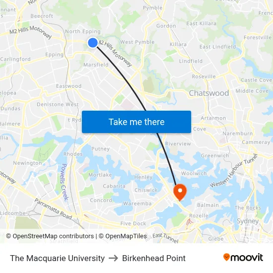 The Macquarie University to Birkenhead Point map