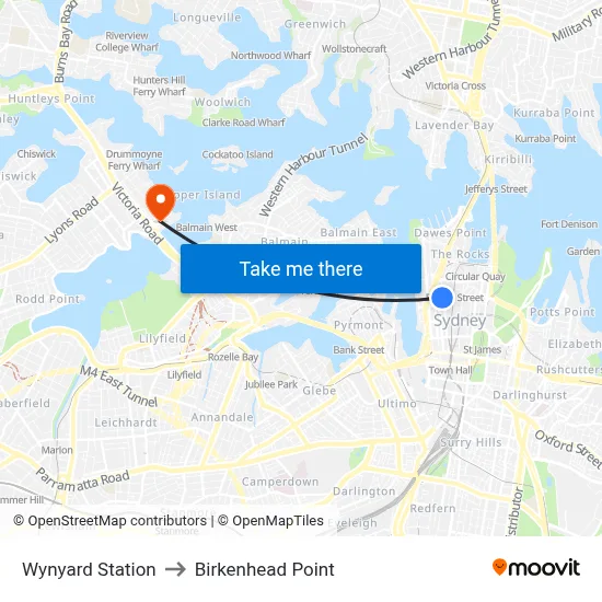 Wynyard Station to Birkenhead Point map