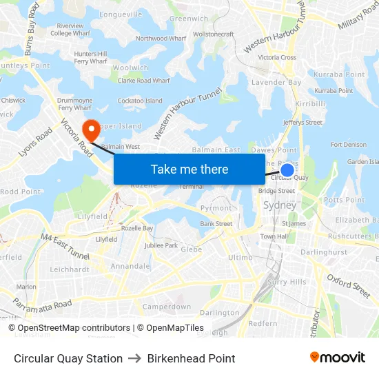 Circular Quay Station to Birkenhead Point map