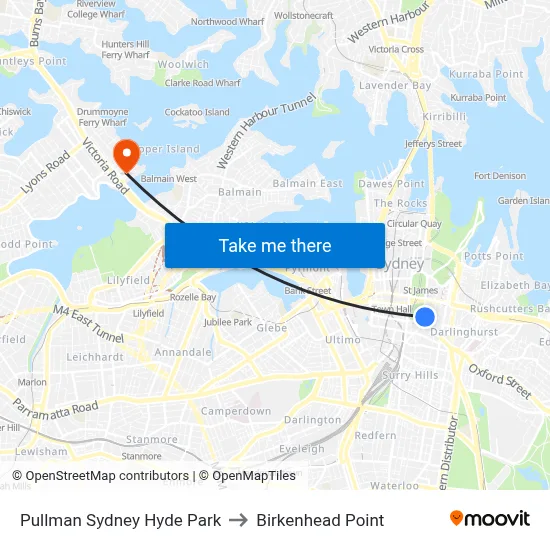 Pullman Sydney Hyde Park to Birkenhead Point map
