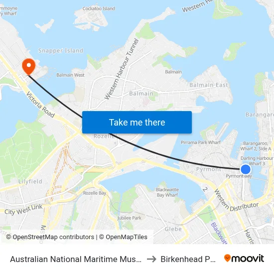Australian National Maritime Museum to Birkenhead Point map