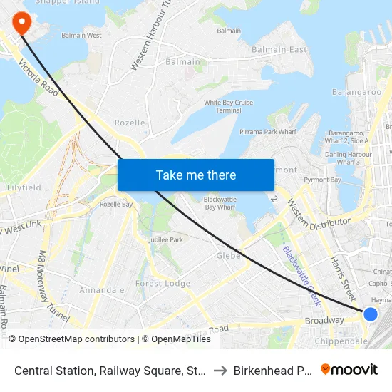 Central Station, Railway Square, Stand M to Birkenhead Point map