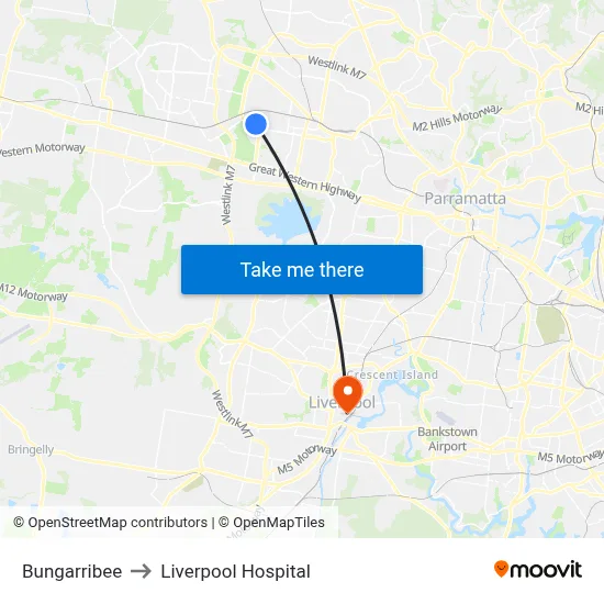 Bungarribee to Liverpool Hospital map