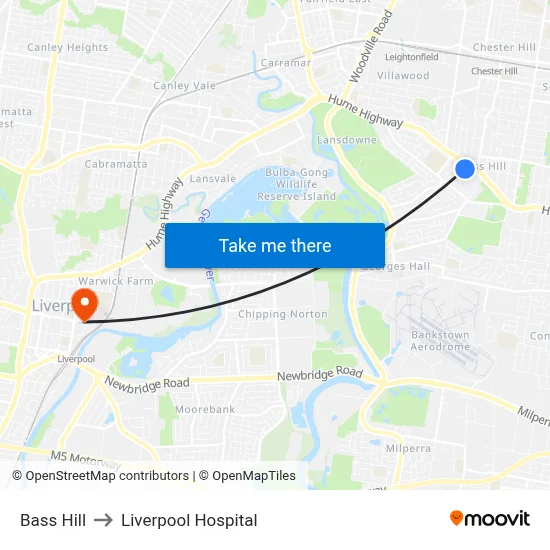 Bass Hill to Liverpool Hospital map