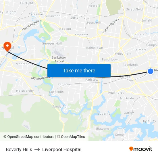 Beverly Hills to Liverpool Hospital map