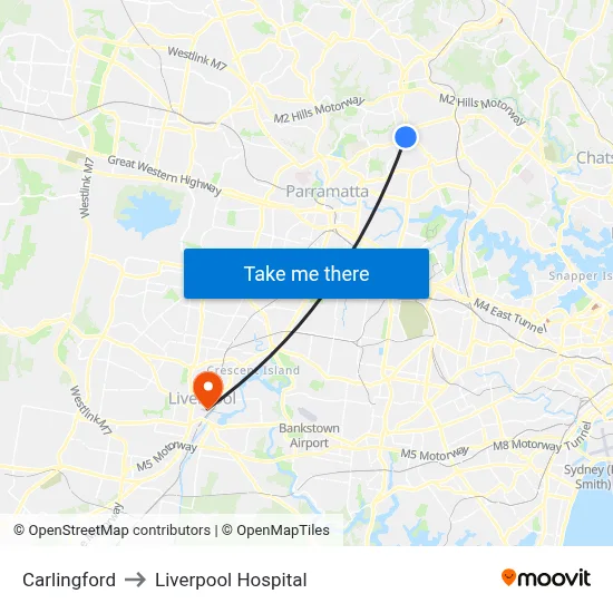 Carlingford to Liverpool Hospital map