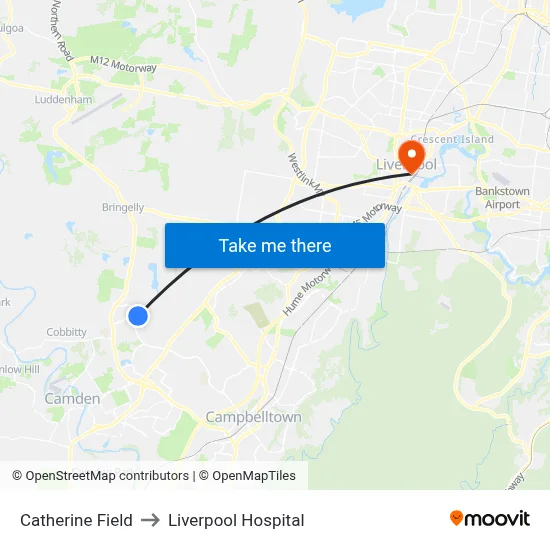 Catherine Field to Liverpool Hospital map