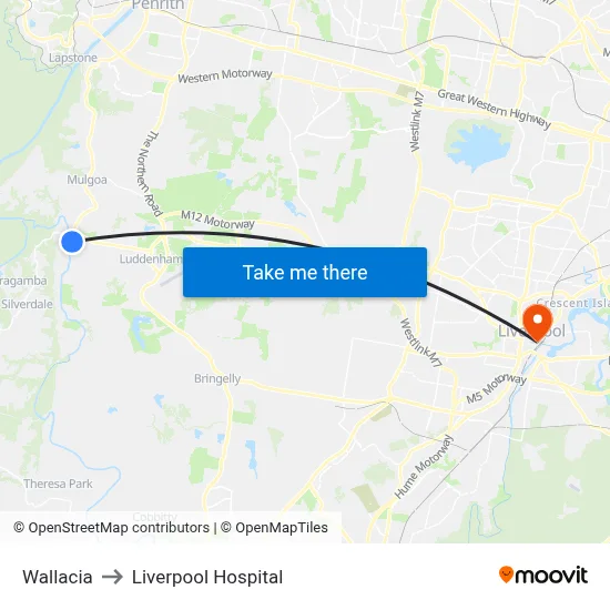 Wallacia to Liverpool Hospital map