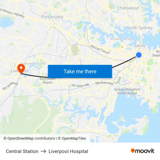 Central Station to Liverpool Hospital map